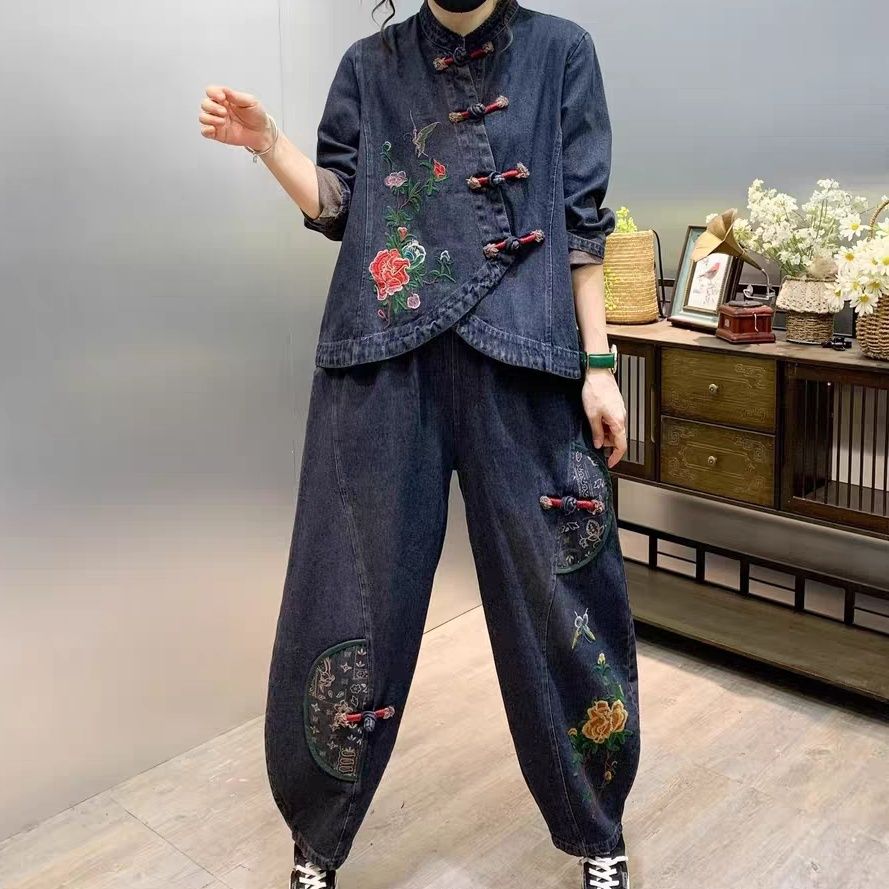 Embroidery Jeans - Conjunto de moda vaquera con flores