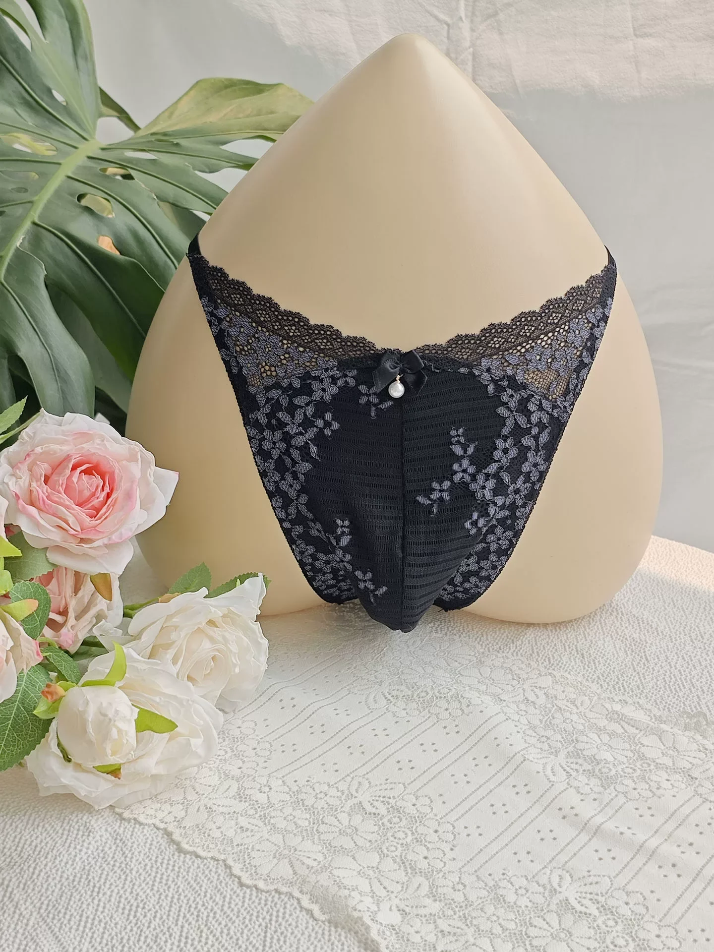 Embroidery Gift - Calzoncillos de Encaje Negro para Hombre,