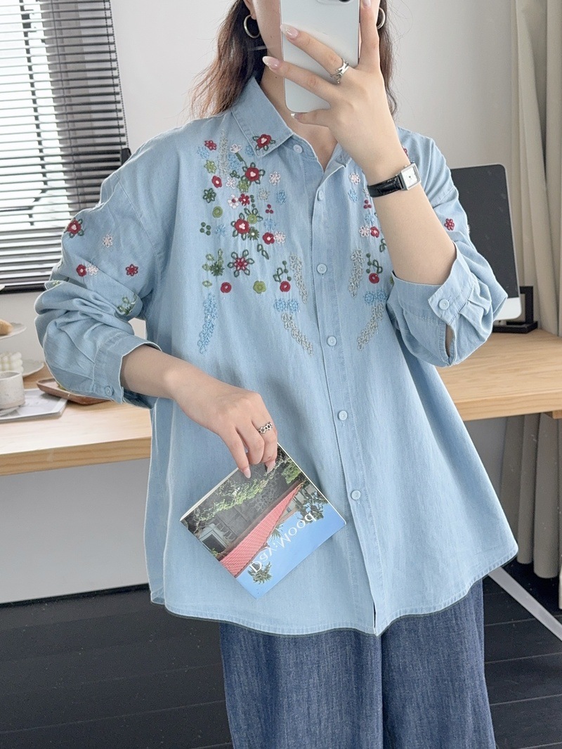 Embroidery Jeans - Camisas de mezclilla Harajuku y2k para