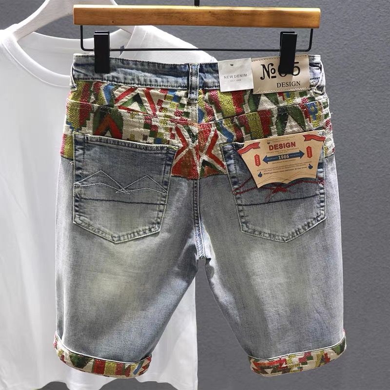Embroidery Jeans - Pantalones cortos de mezclilla para hombre,