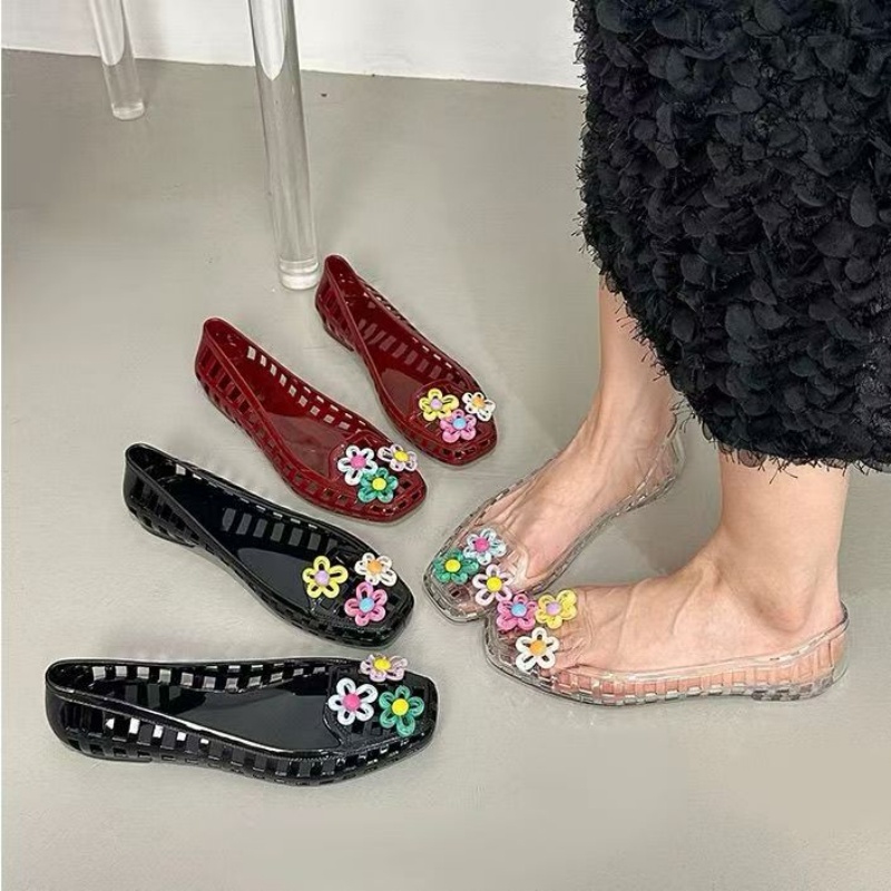 Zapatos de gelatina huecos kaw - Embroidery Flat Shoes reseña y precio