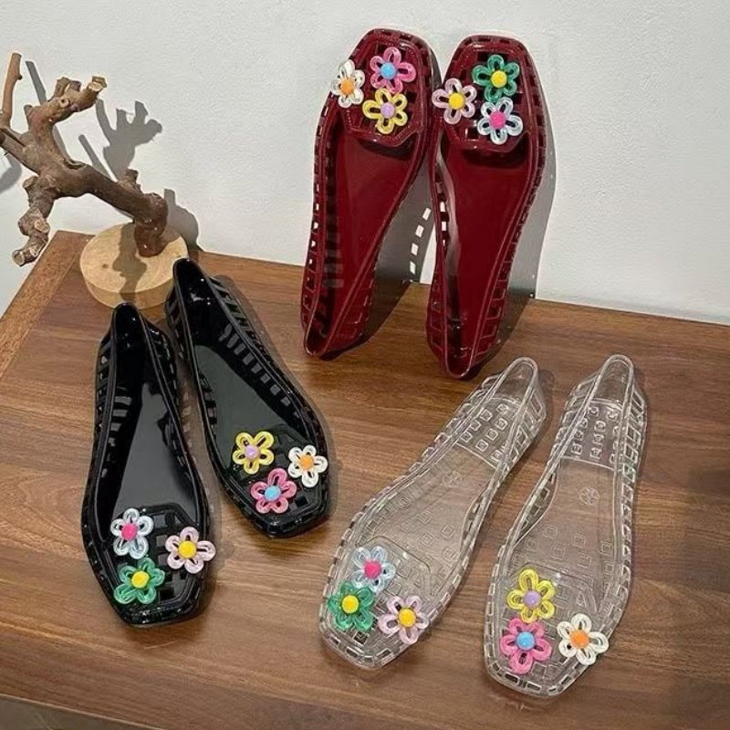 Zapatos de gelatina huecos kaw - Embroidery Flat Shoes reseña y precio