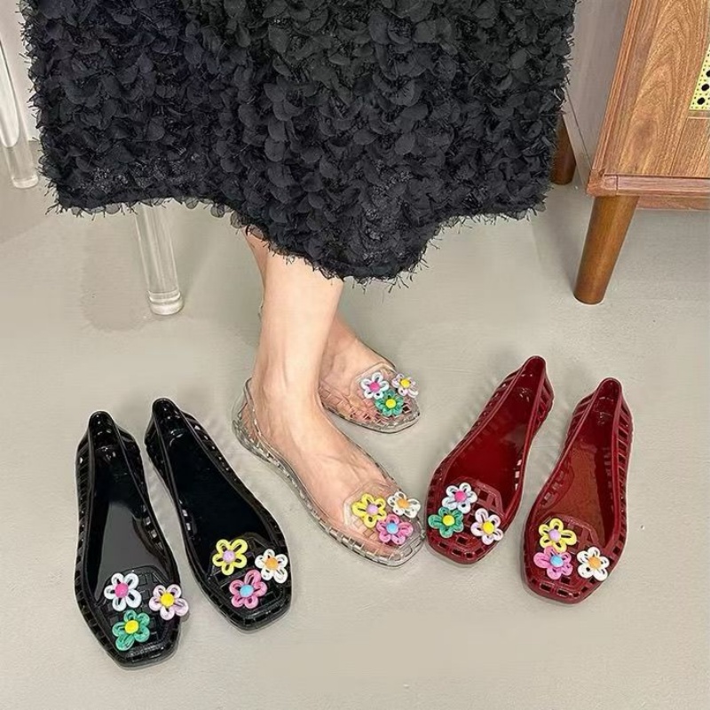 Zapatos de gelatina huecos kaw - Embroidery Flat Shoes reseña y precio