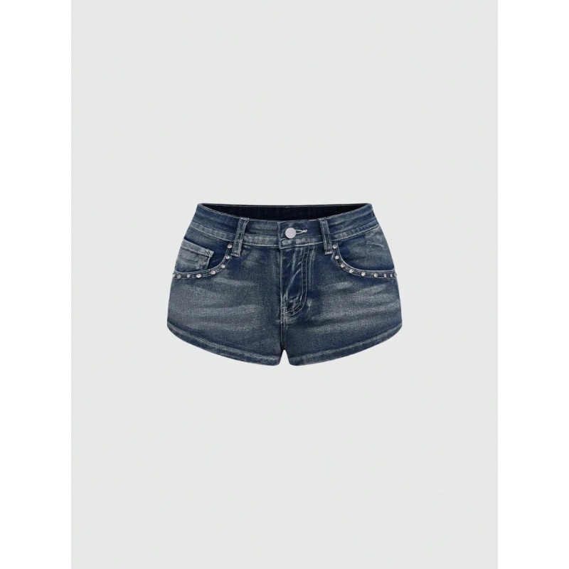 Shorts de mezclilla de tiro ba - Embroidery Jeans reseña y precio