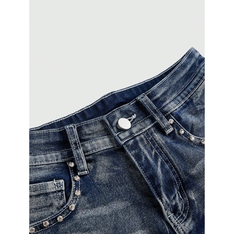 Shorts de mezclilla de tiro ba - Embroidery Jeans reseña y precio