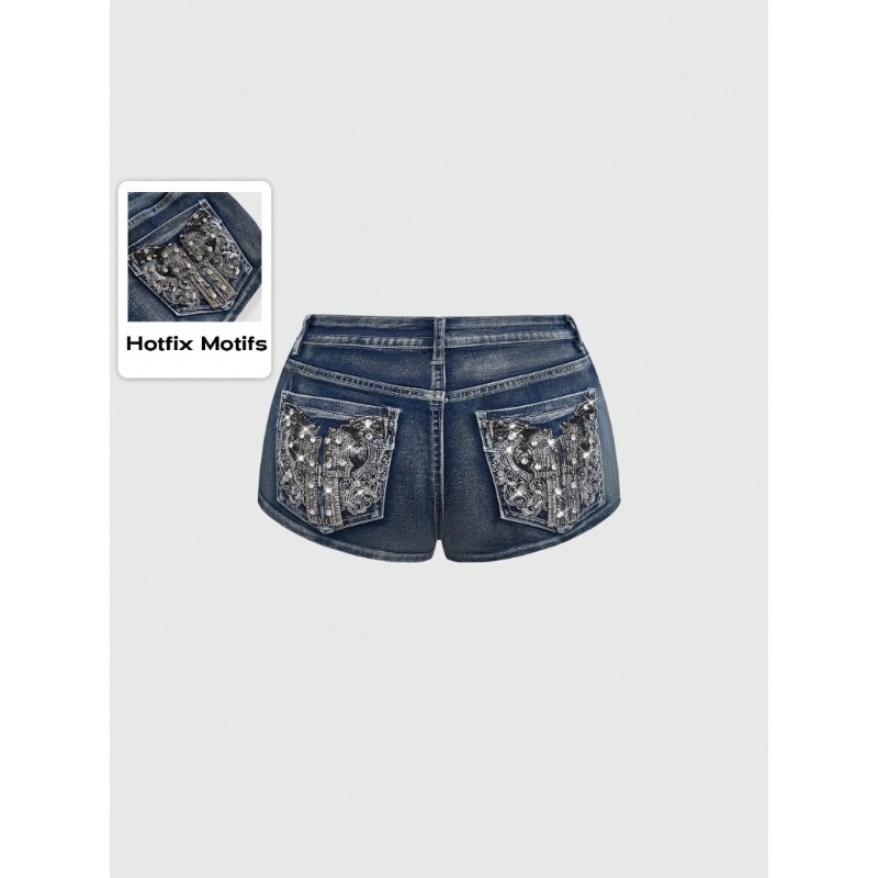 Shorts de mezclilla de tiro ba - Embroidery Jeans reseña y precio