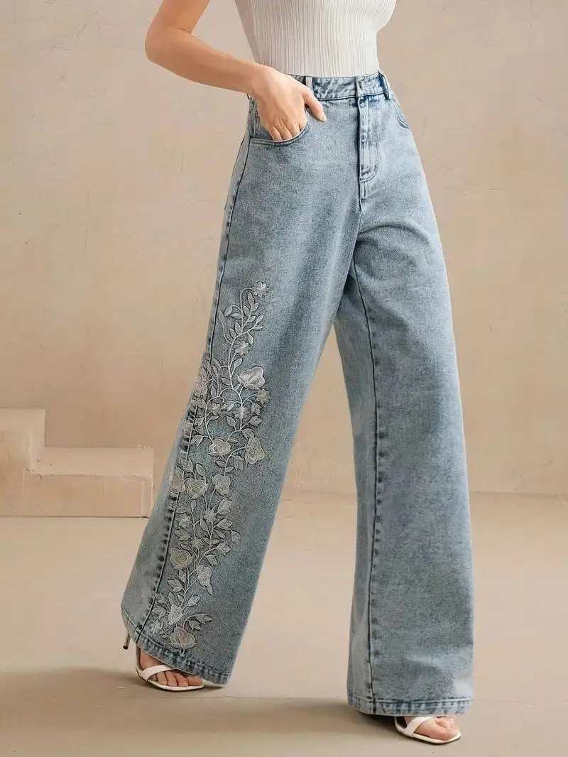 Jeans de Pierna Recta Y2K para - Embroidery Jeans reseña y precio