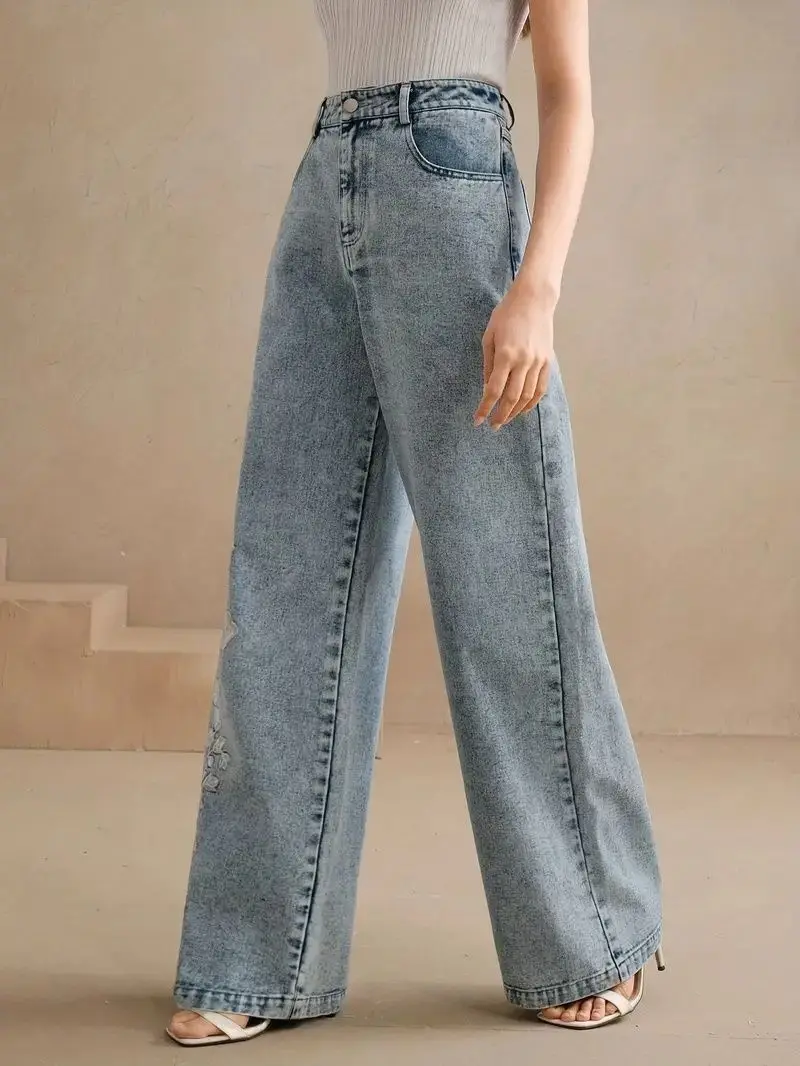 Jeans de Pierna Recta Y2K para - Embroidery Jeans reseña y precio